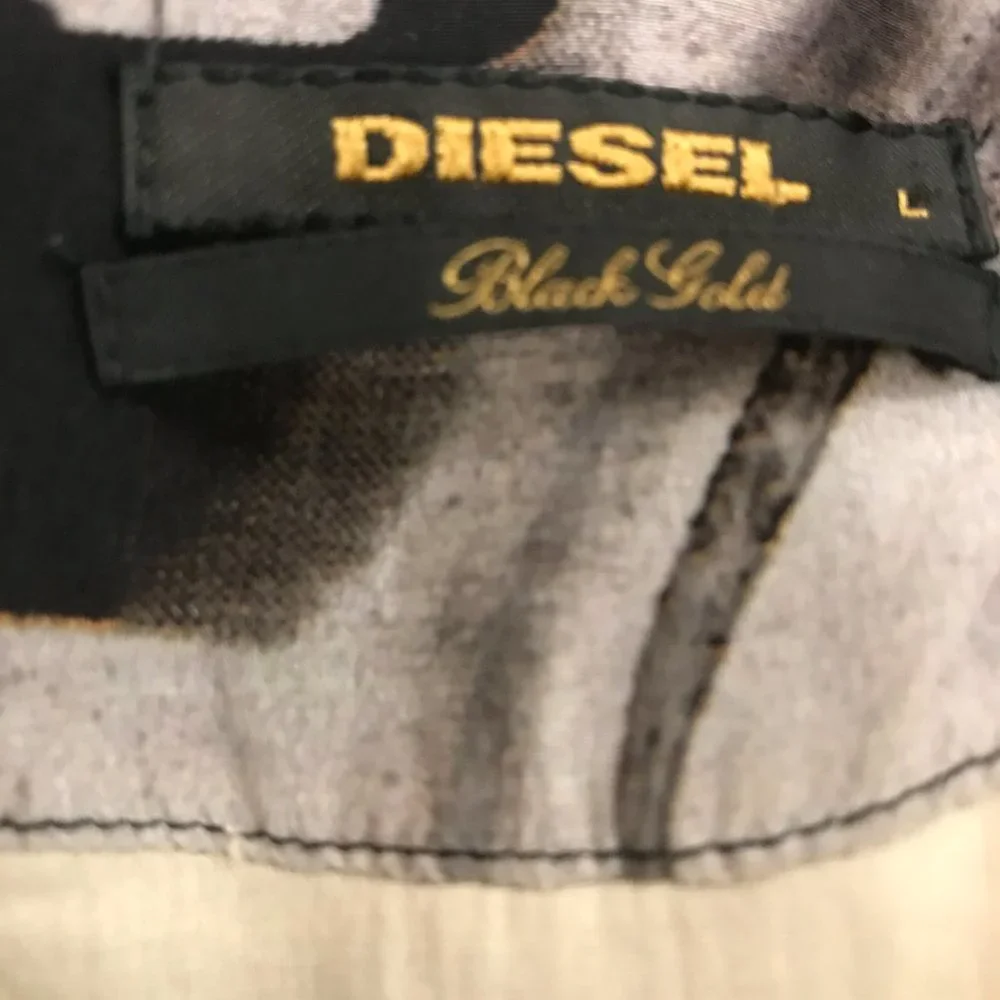 Diesel black gold silk sleeveless loose fit dress bird gray print low back L - Picture 9 of 9